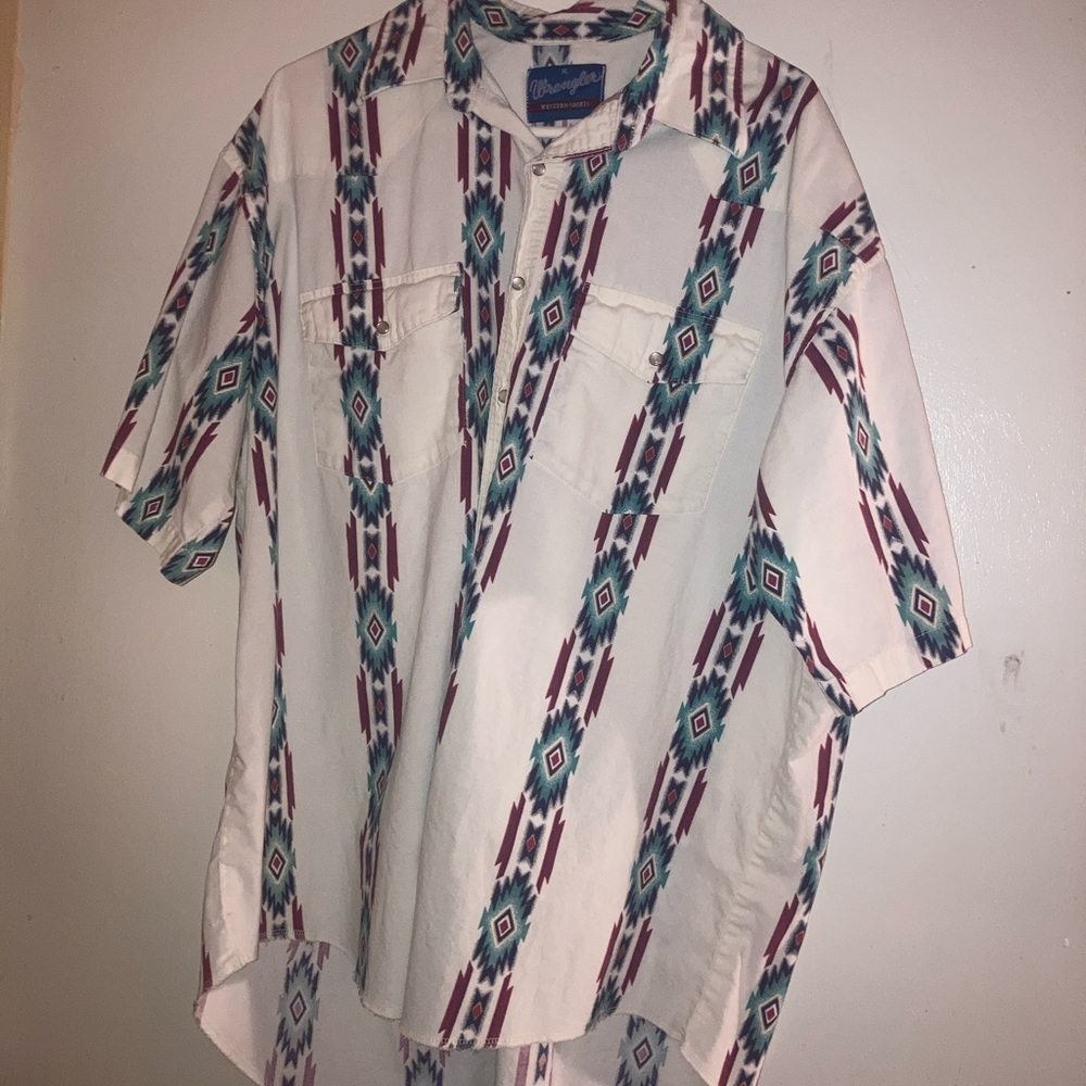 Southwestern style Wranglers pearl snap short sleeve button down shirt